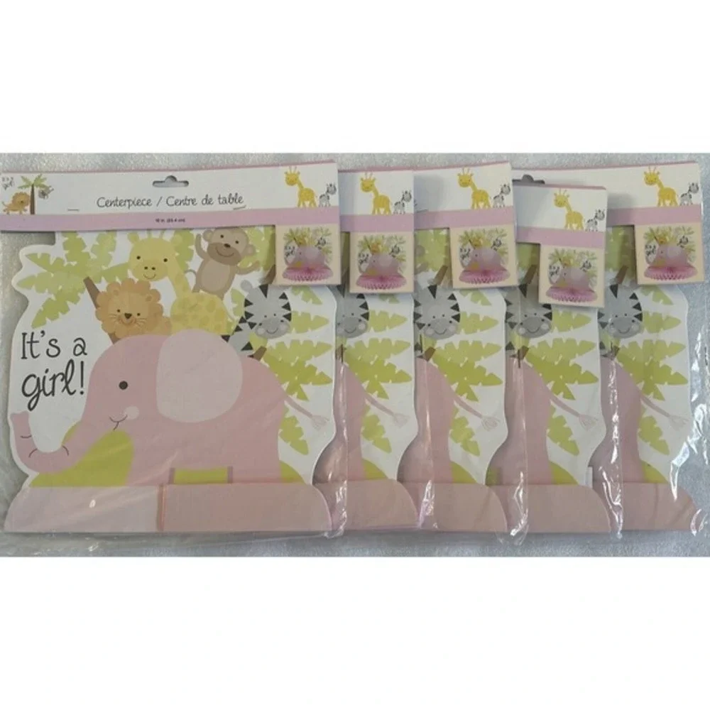 5 Pcs Pink Floral Elephant Honeycomb Centerpieces It'S a Girl Baby Shower Party